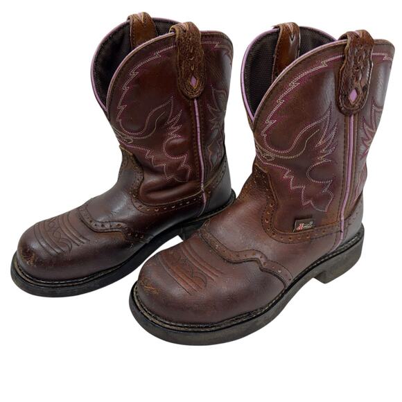 Justin Gypsy Western Work Boots Women size 8B Steel Toe Brown Leather Cowgirl - Picture 1 of 12